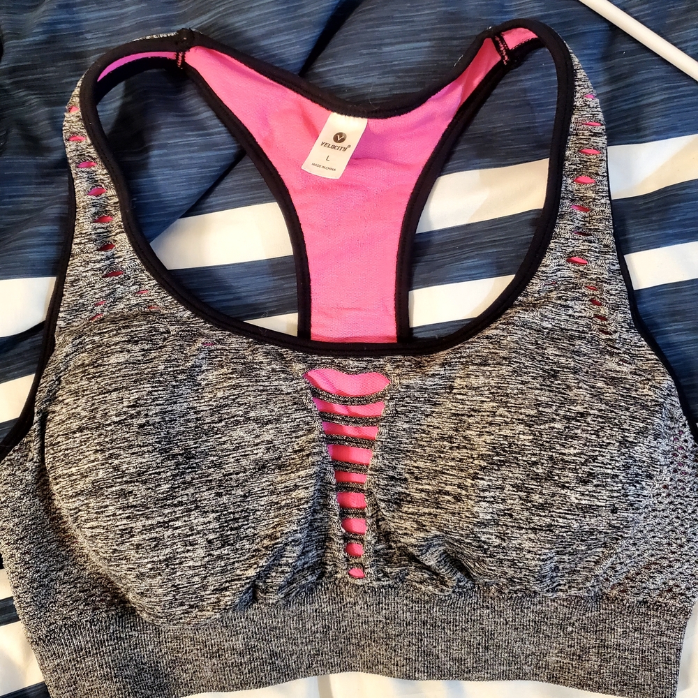 Triumph Heathered Gray and Vibrant Pink Sports Bra